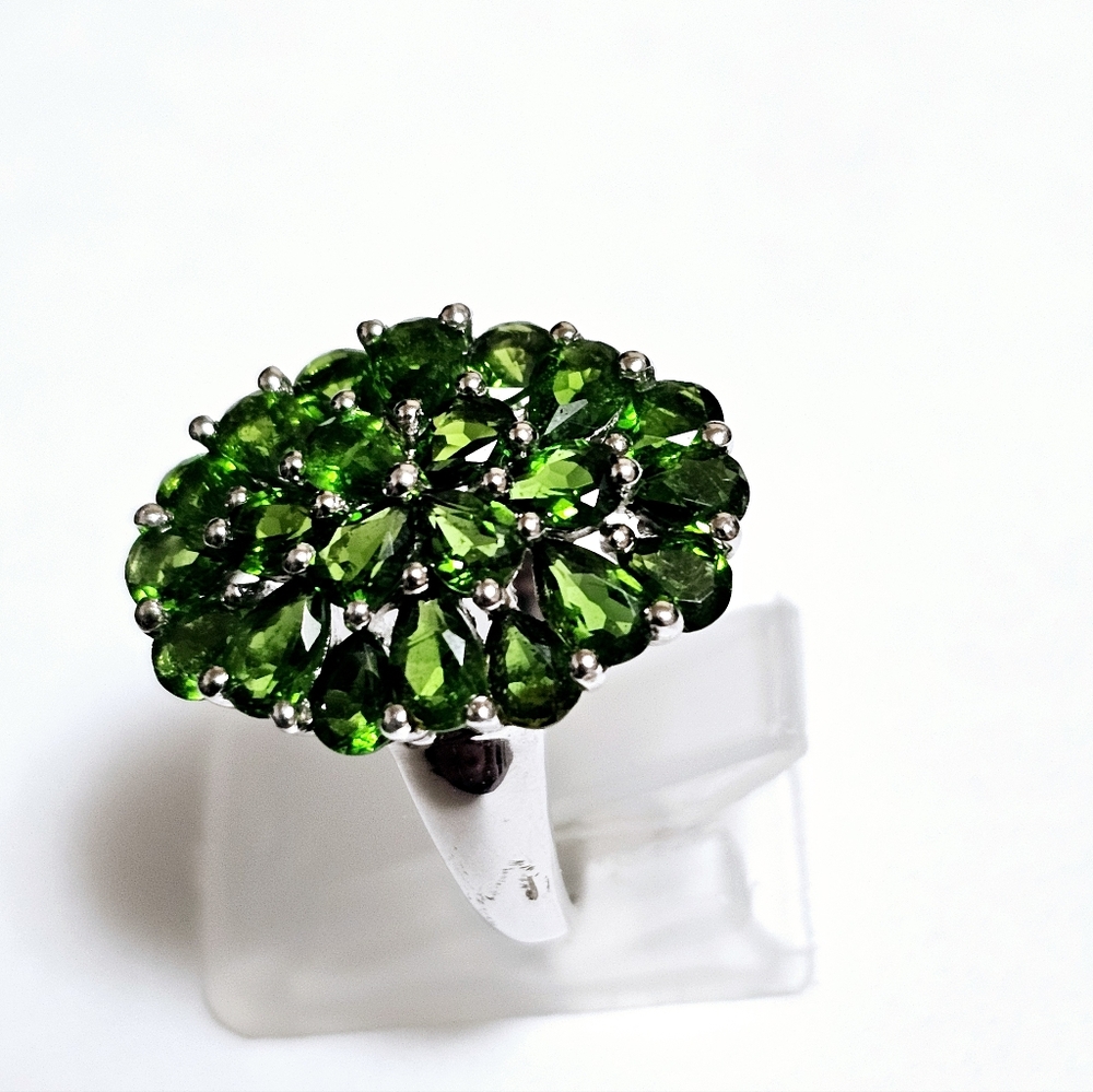 Genuine Chrome Diopside Cluster Ring in Rhodium over Sterling Silver Sz 8! - Picture 7 of 14